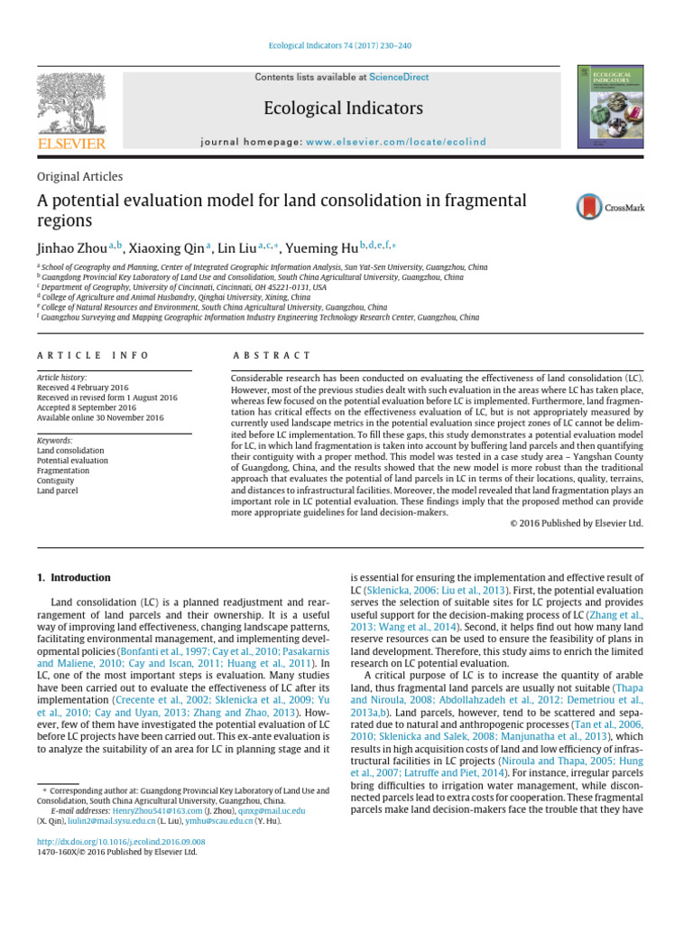 A Potential Evaluation Model For Land Consolidation in - 2017 ...