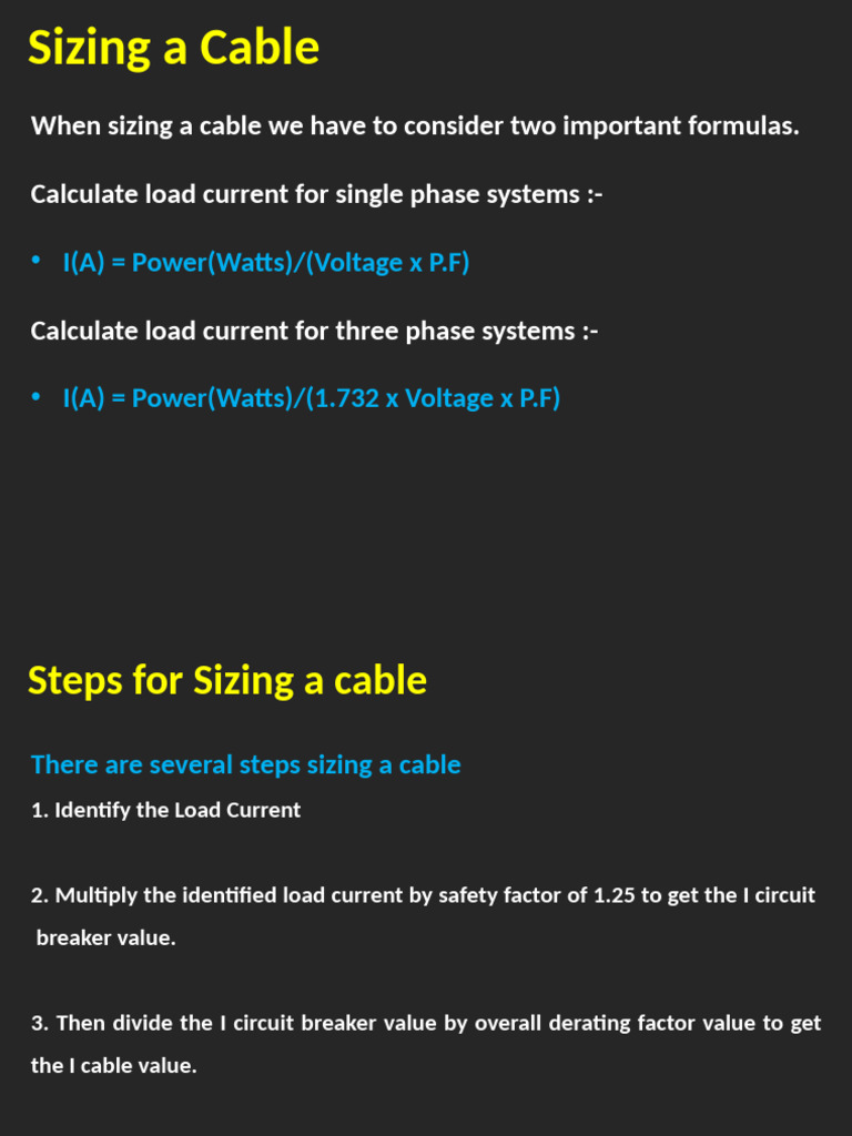 Cable Sizing Guide for Electrical Systems | PDF