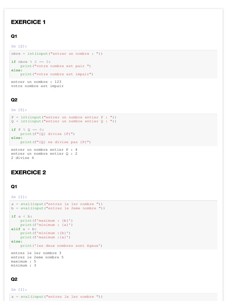 Exercices Python sur les conditions et entrées | PDF