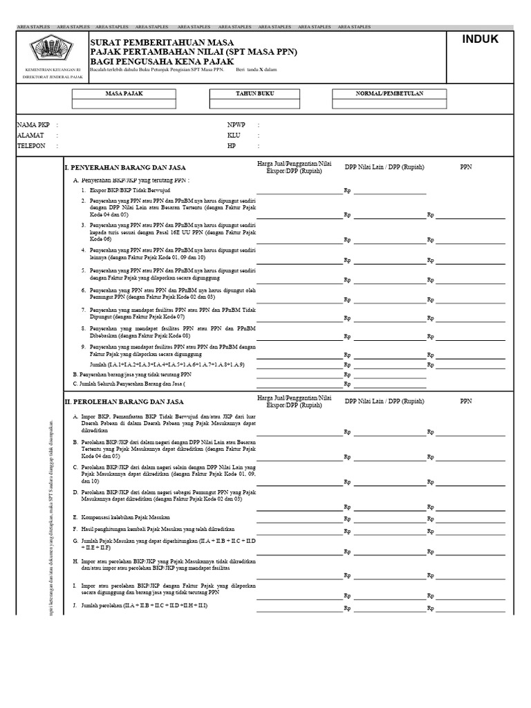 Panduan Pengisian SPT Masa PPN | PDF