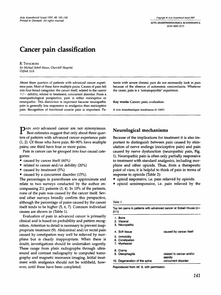 Cancer Pain Classification and Treatment | PDF | Pain | Peripheral ...