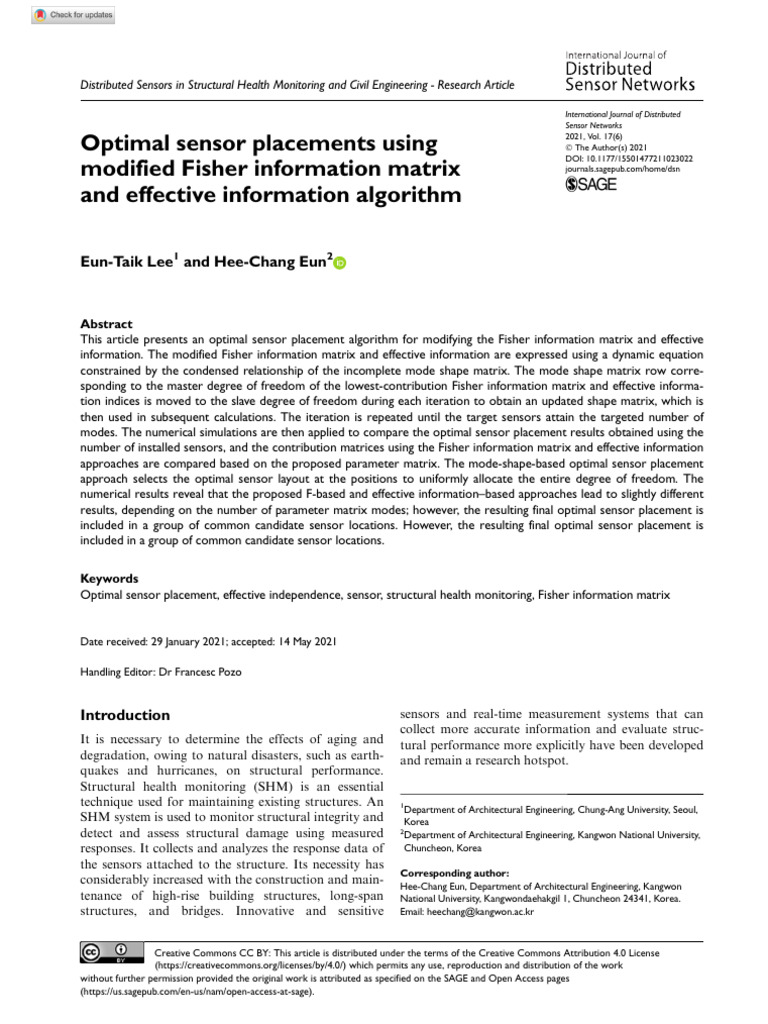 4 - Optimal Sensor Placements Using Modified Fisher Information Matrix ...