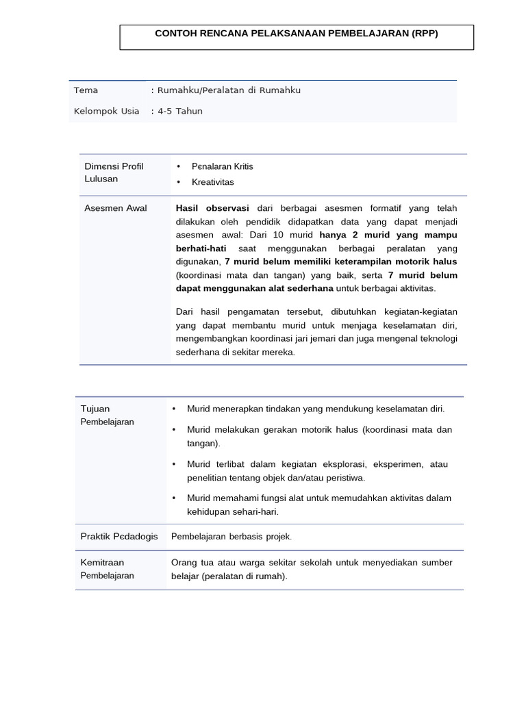 contoh RPP PAUD | PDF