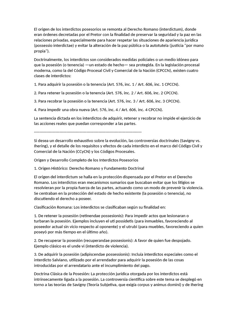 El Origen de Los Interdictos Posesorios Se Remonta Al Derecho Romano ...