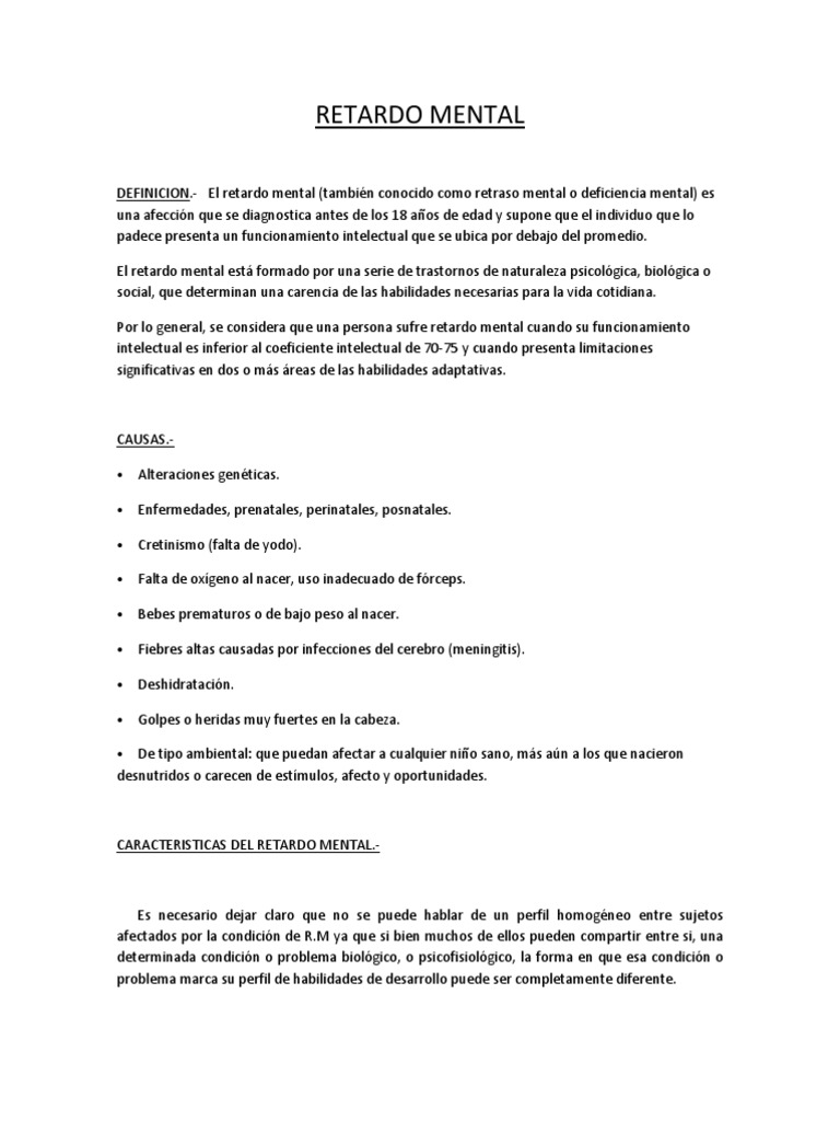 Características del Retardo Mental Leve | PDF | Discapacidad ...