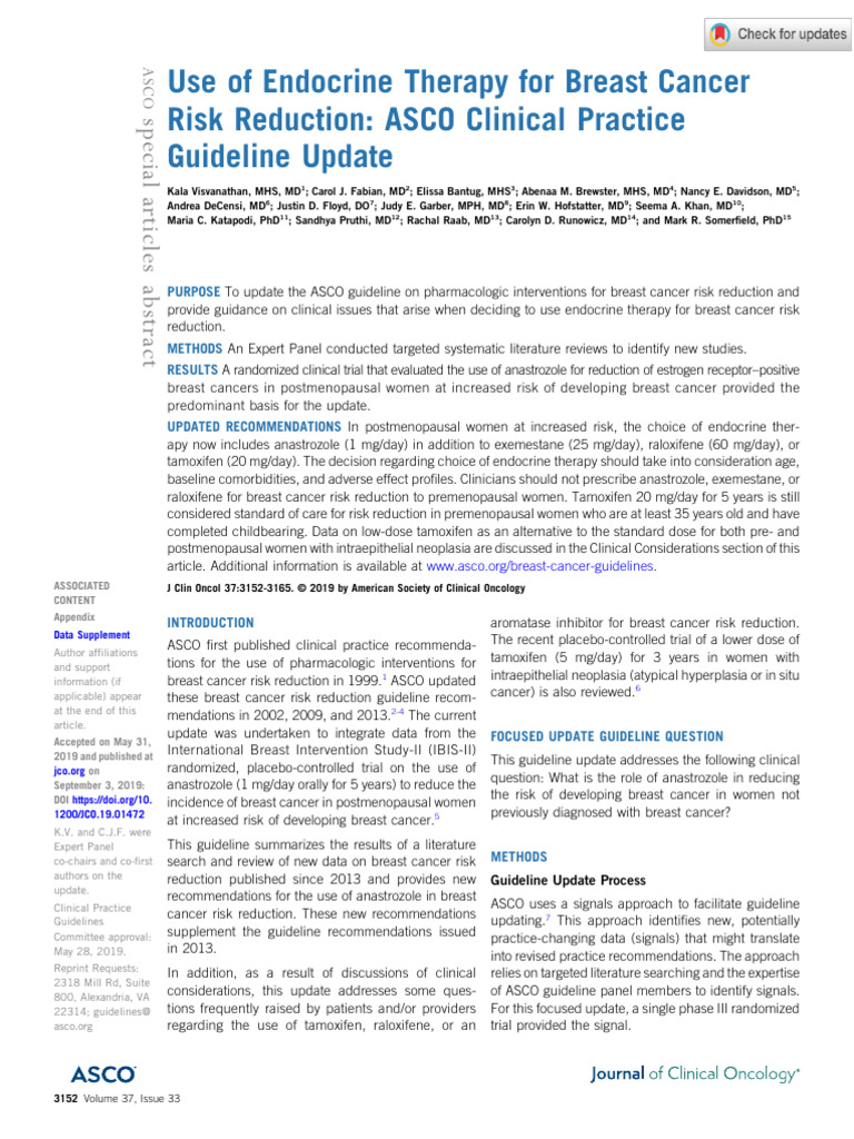 Visvanathan Et Al 2019 Use of Endocrine Therapy for Breast Cancer Risk ...
