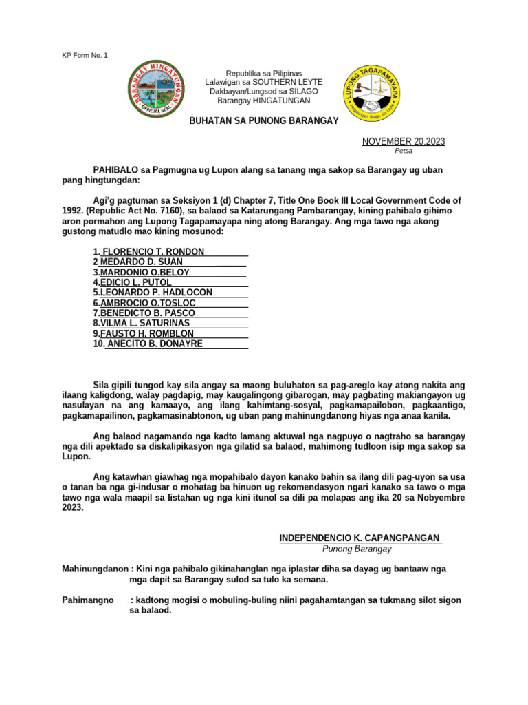 1 KP Form Notice To Constitute Lupon | PDF