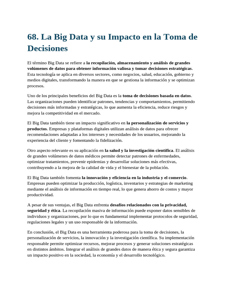 La Big Data y Su Impacto en La Toma de Decisiones | PDF