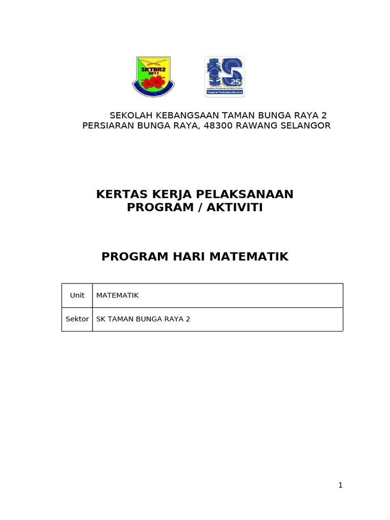 Program Hari Matematik SK Taman Bunga Raya | PDF