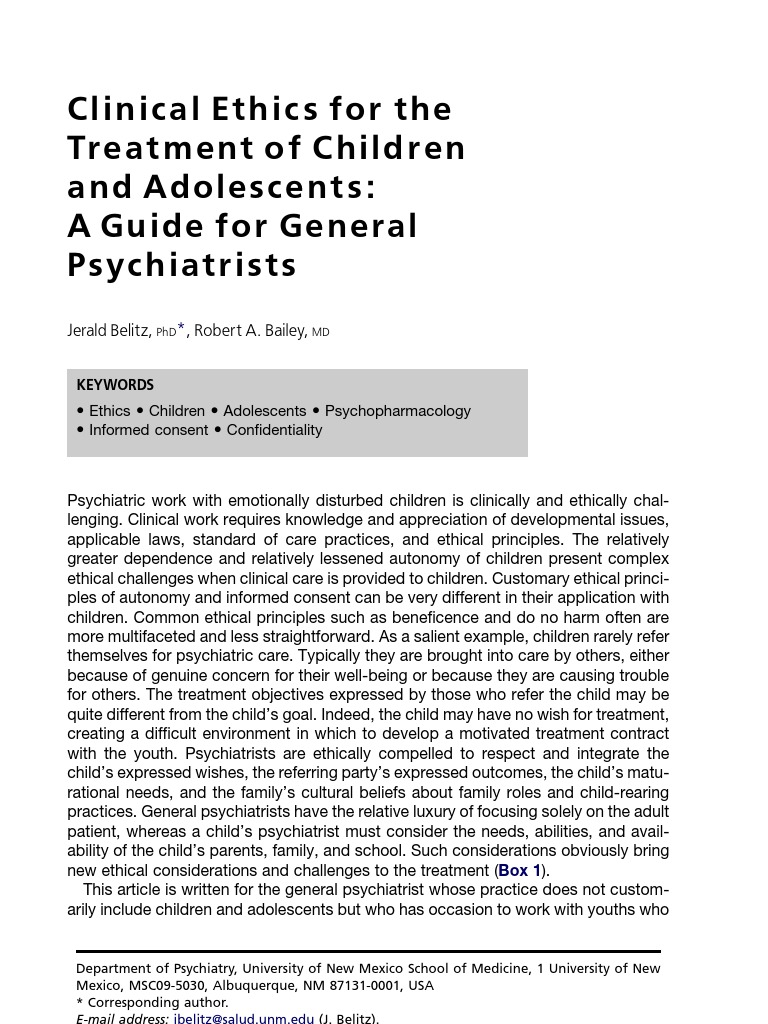 Clinical Ethics For The Treatment of Children and Adolescents | PDF ...