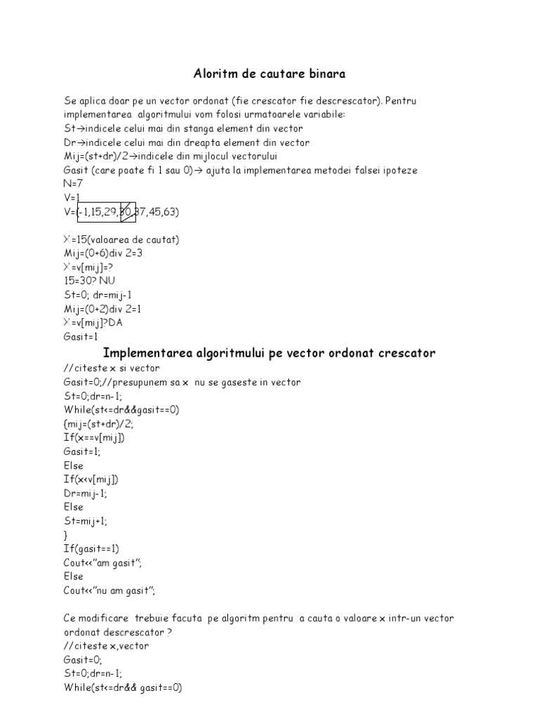 Algoritm De Cautare Binara