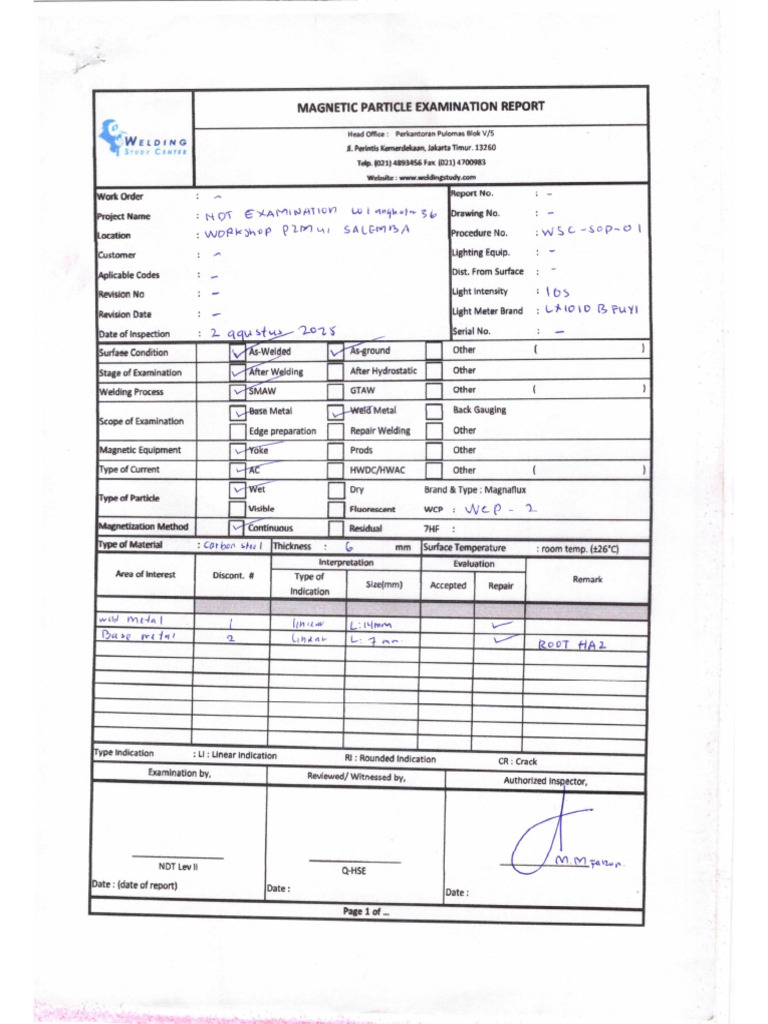 CP8 Laporan NDT Magnetic Particle Test | PDF