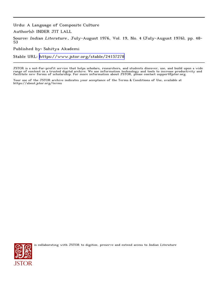 LALL UrduLanguageComposite 1976 | PDF | Urdu | Languages Of India