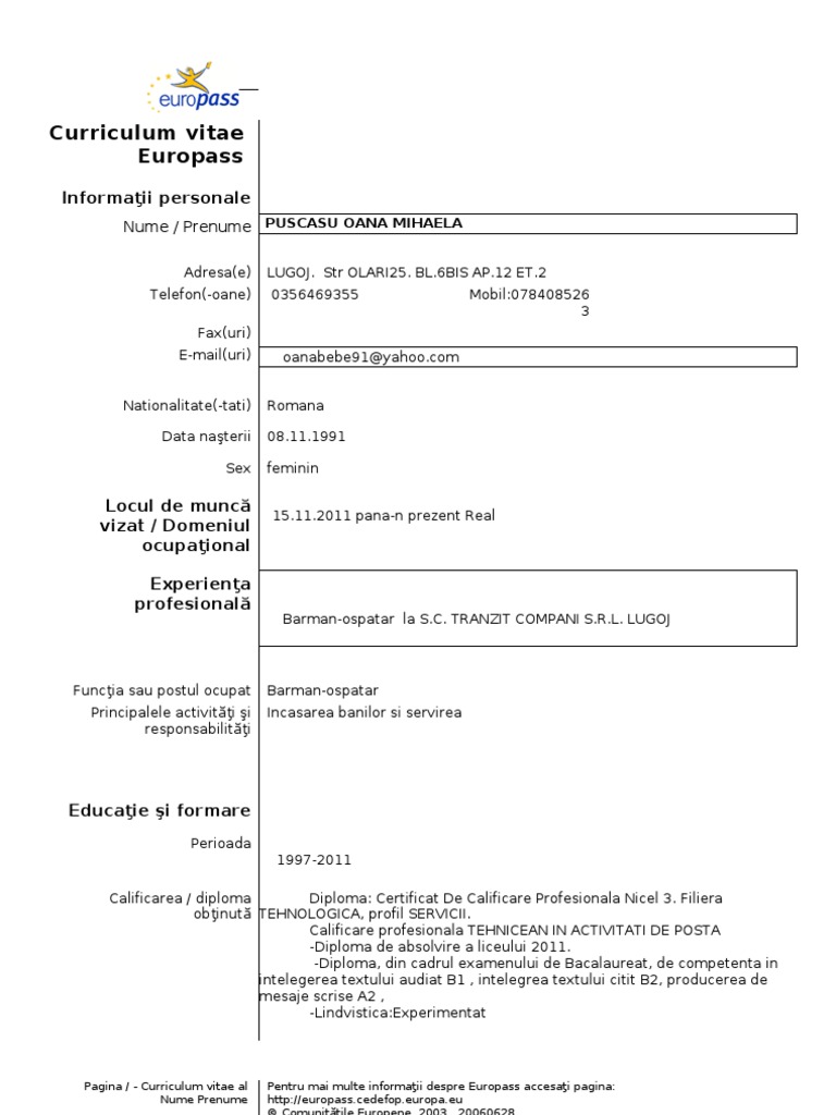 exemple cv ospatar