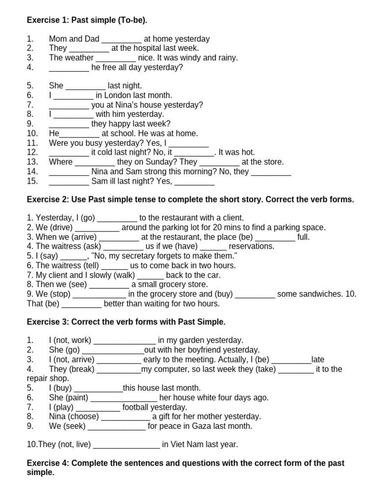 Past Simple Tense Exercises | PDF