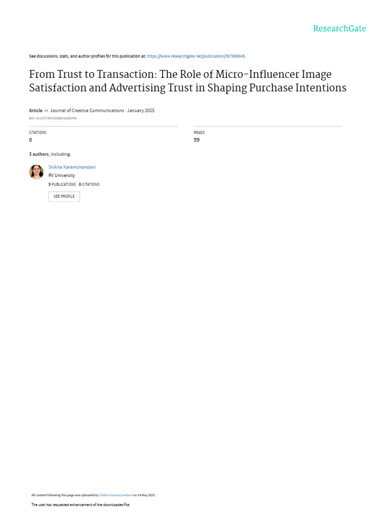 From Trust To Transaction The Role of Micro Influencer Image ...