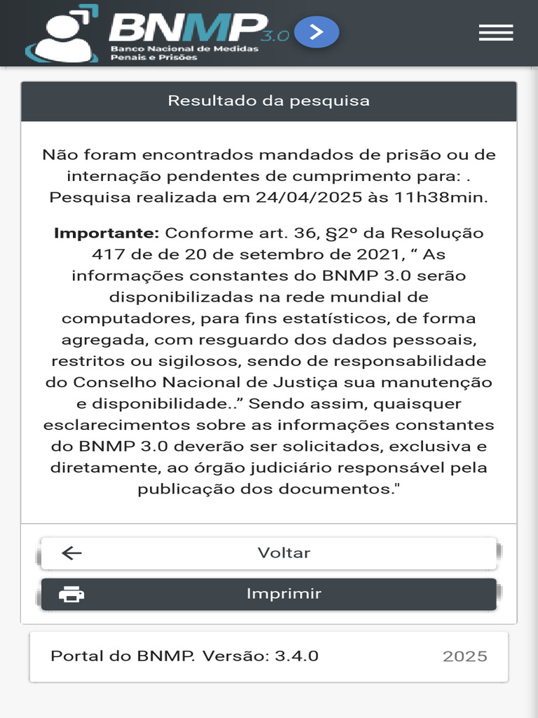 Pesquisa BNMP: Sem Mandados Pendentes | PDF