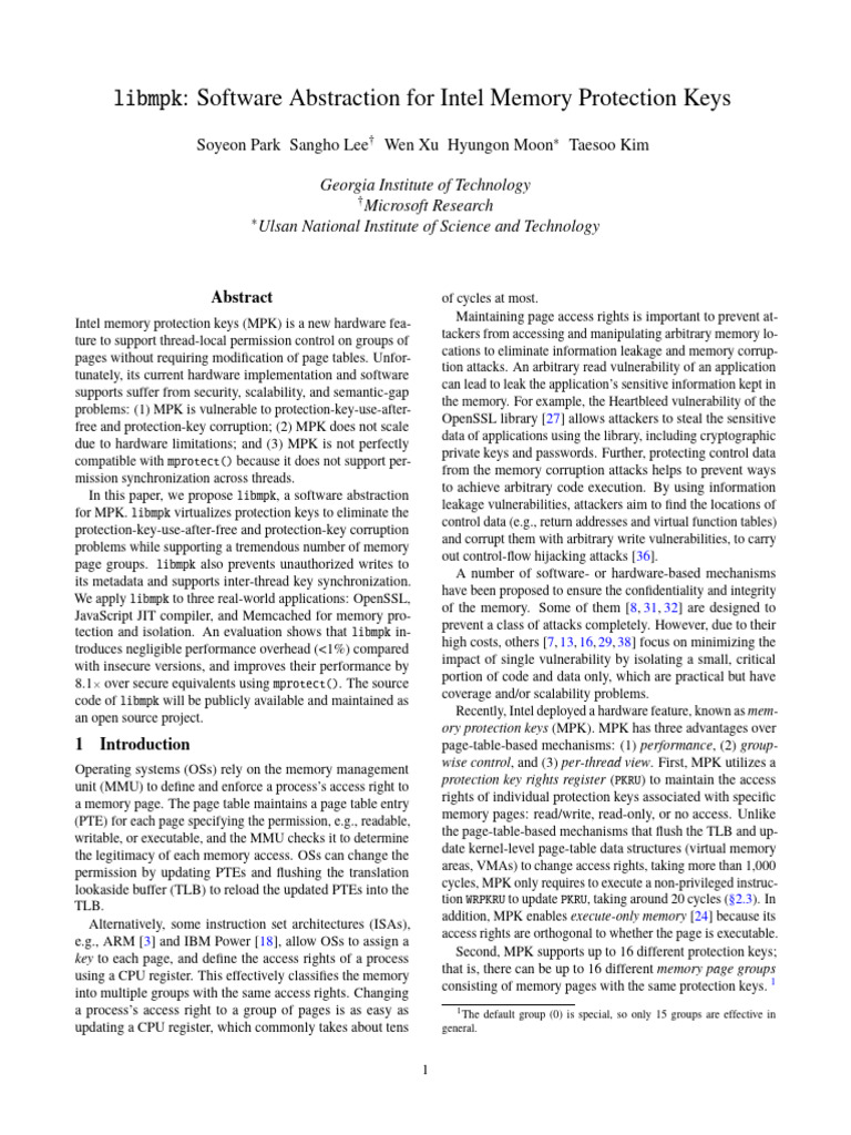 libmpk: Intel MPK Software Abstraction | PDF | Computer Programming ...