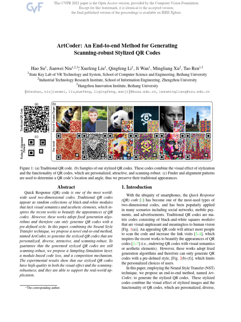 ArtCoder: Robust Stylized QR Codes | PDF | Qr Code | Robust Statistics
