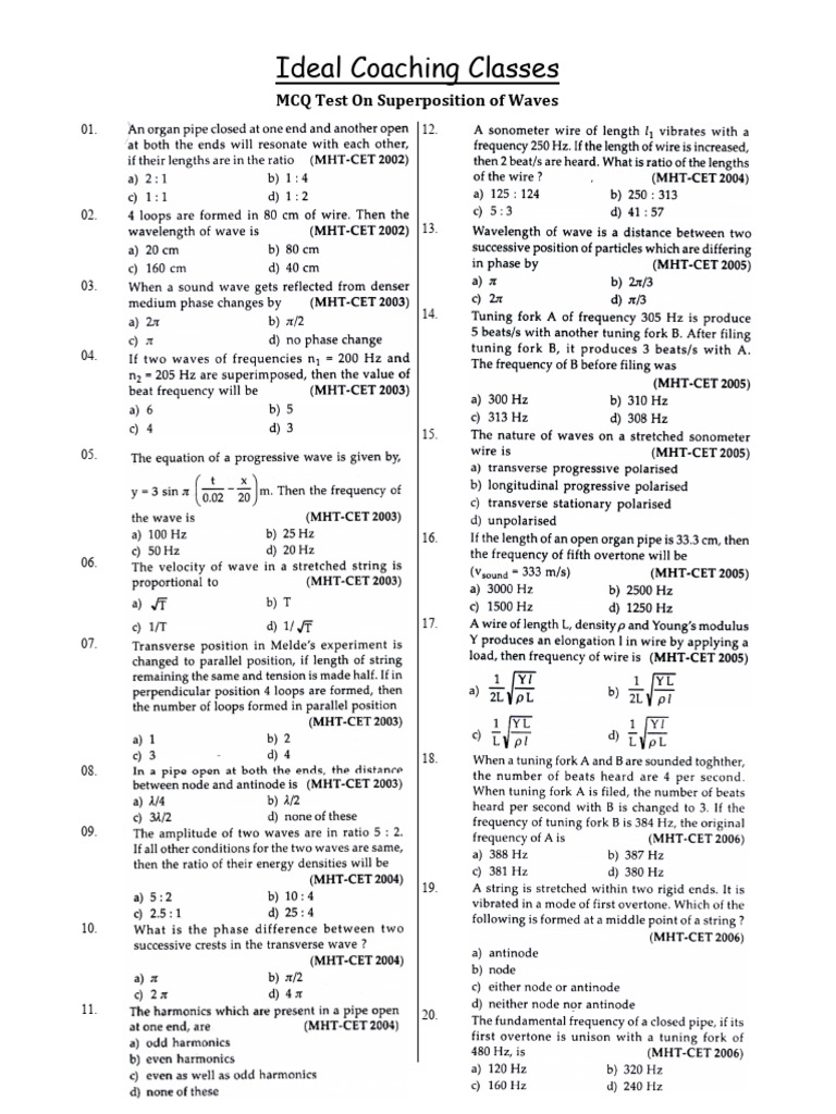 MCQ Test On Superposition of Waves | PDF