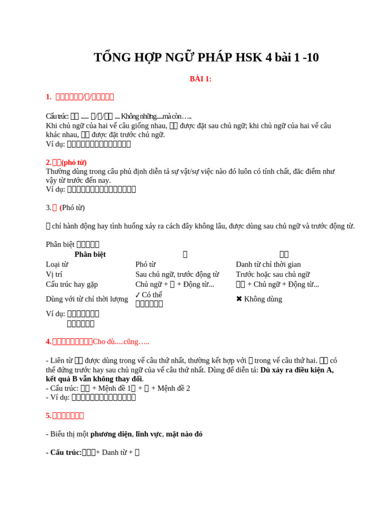 T NG H P NG Pháp HSK 4 1-10 | PDF