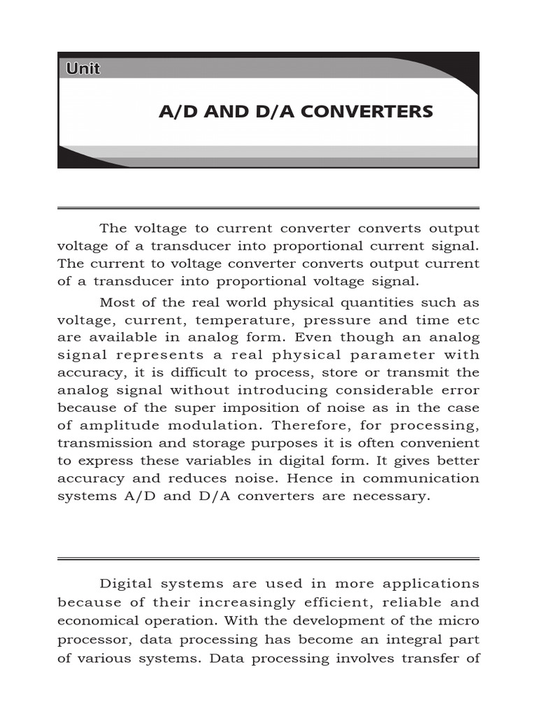 A/D and D/A Converter Overview | PDF | Analog To Digital Converter ...