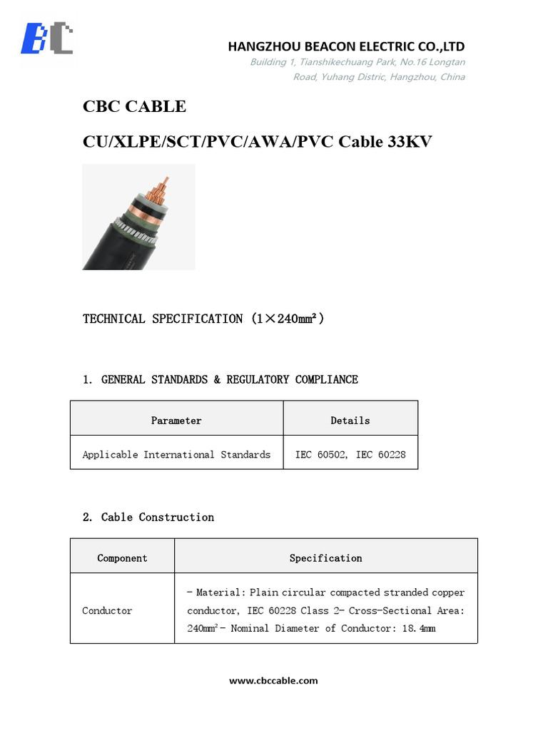 33kV XLPE Cable Technical Specs | PDF | Electrical Conductor | Voltage