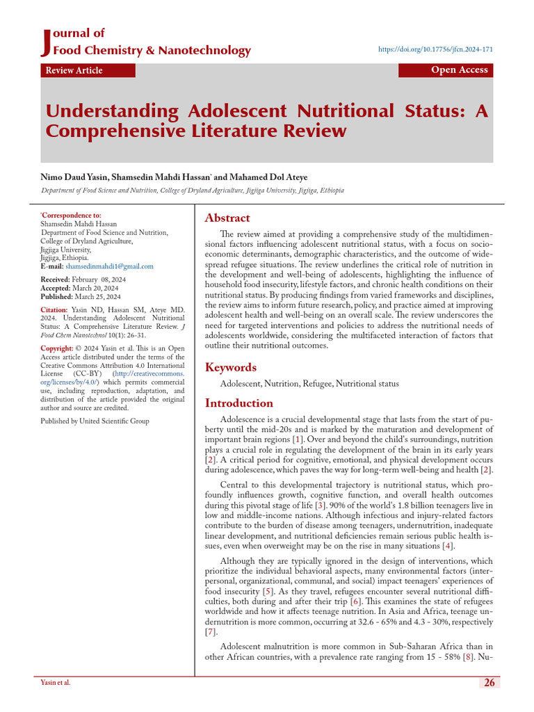Adolescent Nutritional Status Review | PDF | Malnutrition | Food Security