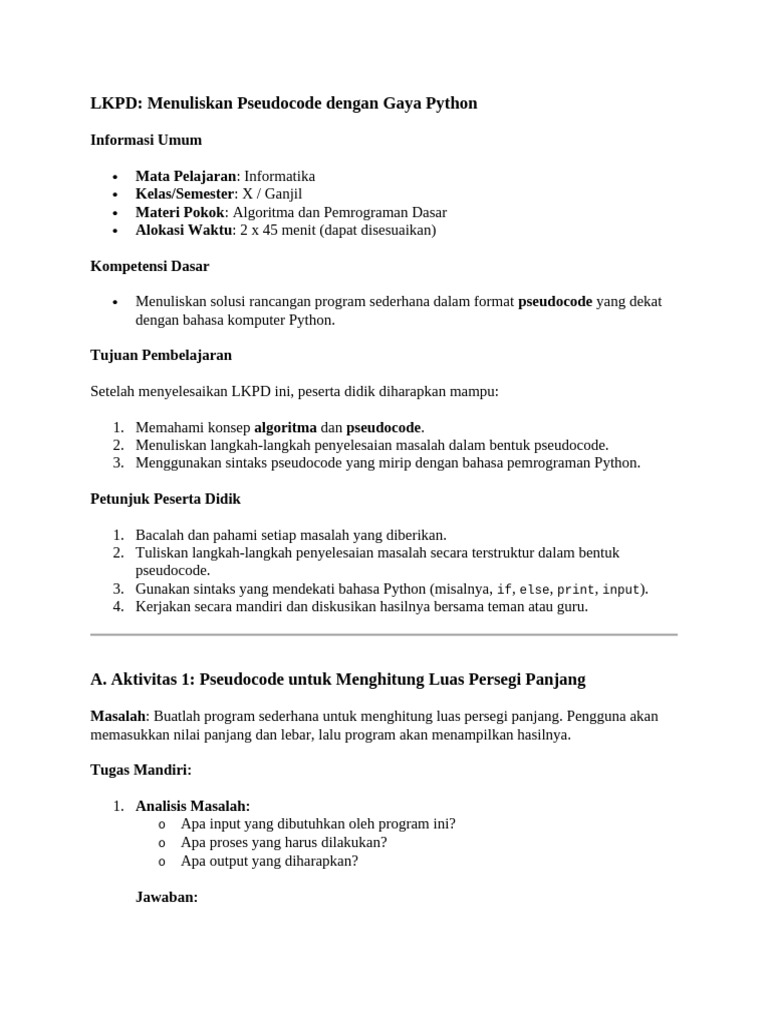 Pseudocode Dasar dengan Python | PDF