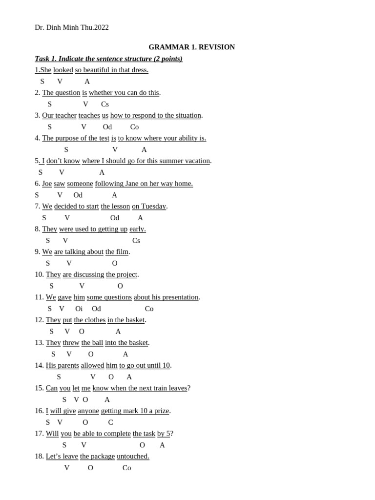 Grammar Revision Exercises and Analysis | PDF | Verb | Linguistic ...