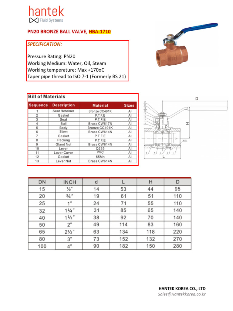 PN20 Bronze Ball Valve Specifications | PDF