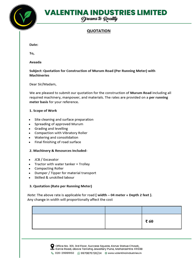 Murum Road Construction Quotation | PDF