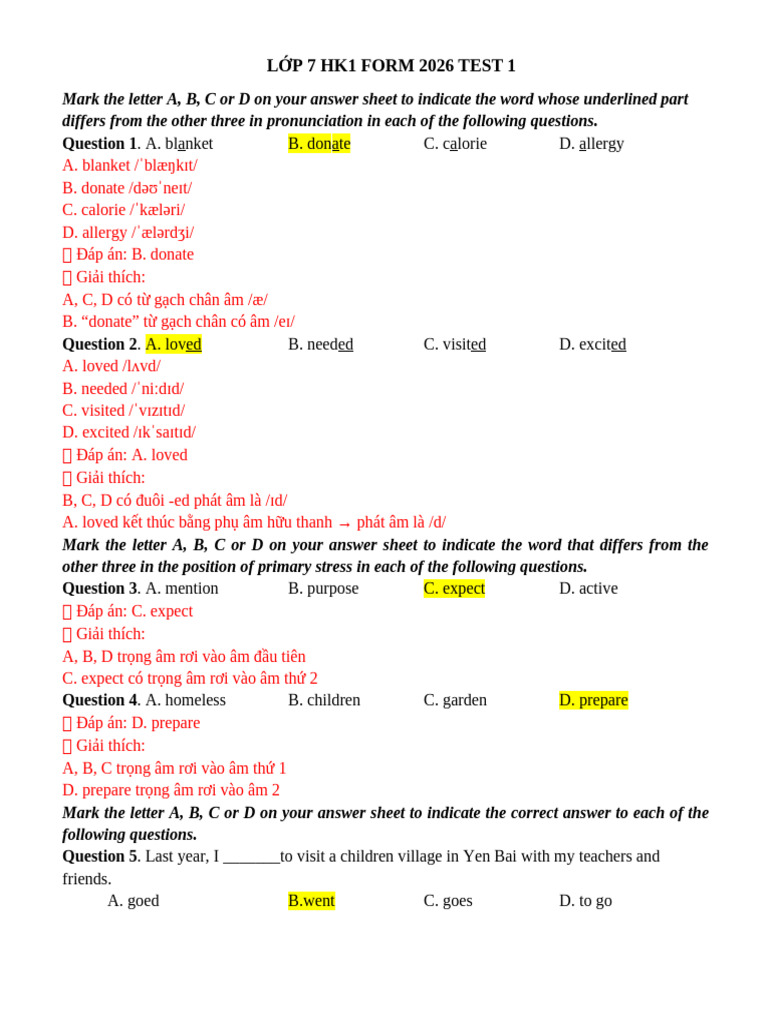 L P 7 Hk1 Form 2026 Test 1 Key | PDF