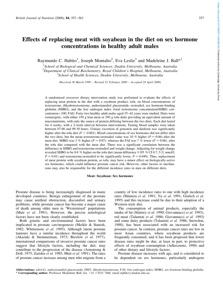 Effects of Replacing Meat With Soyabean in The Diet On Sex Hormone ...