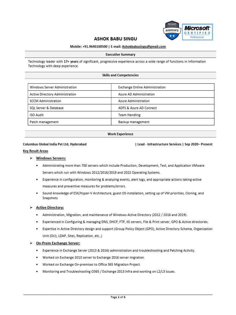 Ashok Babu Singu-Resume | PDF | Active Directory | Microsoft Sql Server