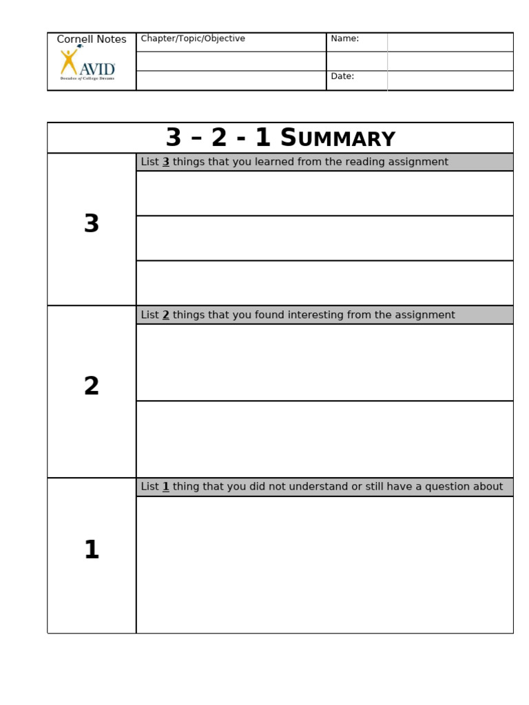 Cornell 3-2-1 Template 2 | PDF