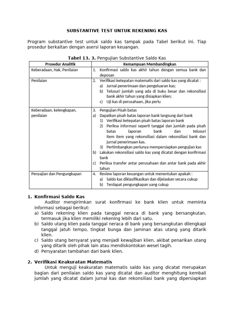 Substantive Test Untuk Rekening Kas | PDF
