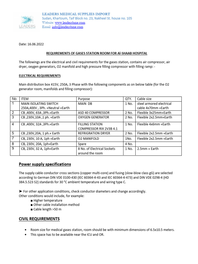O2 Room Electrical and Civil Requirement | PDF | Air Conditioning ...