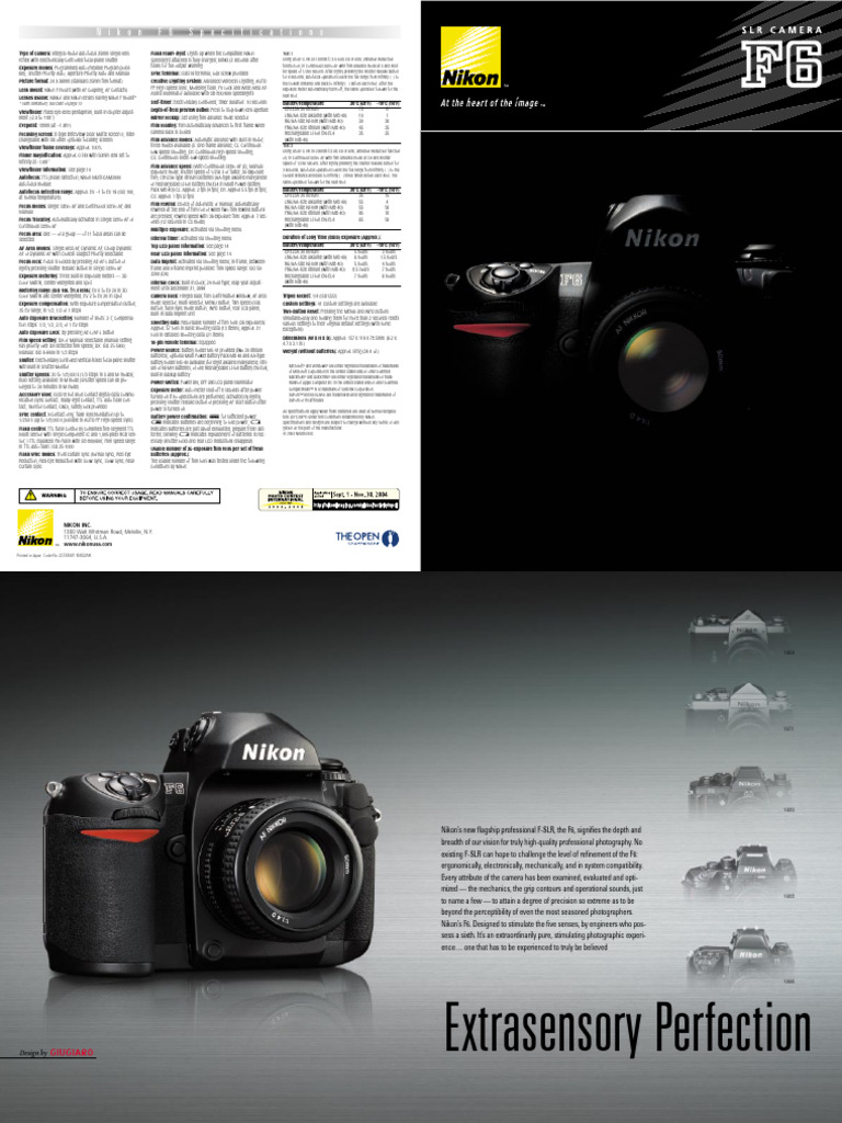 Nikon F6 Camera Specifications Guide | PDF | Autofocus | Flash ...