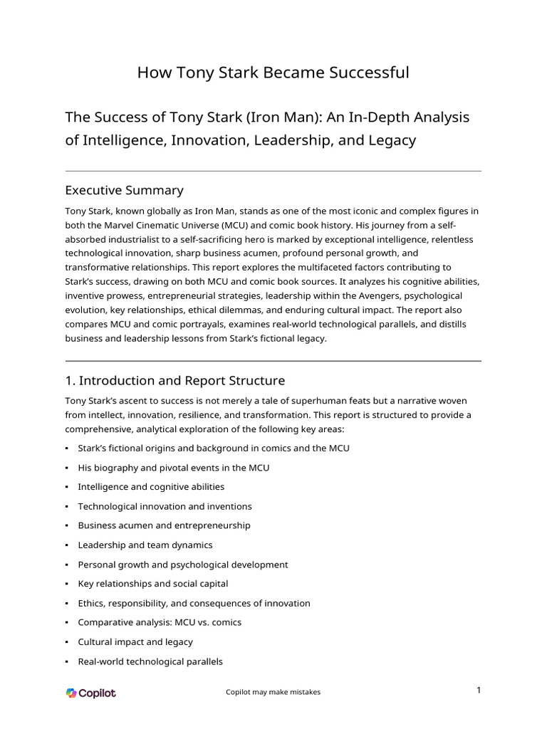 Tony Stark's Success: Innovation & Leadership | PDF | Entrepreneurship