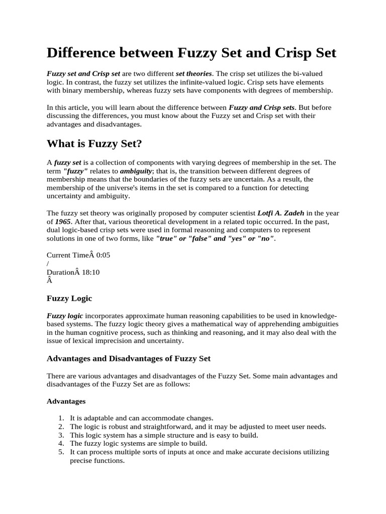 Fuzzy Set and Crisp Set | PDF | Fuzzy Logic | Mathematical Logic