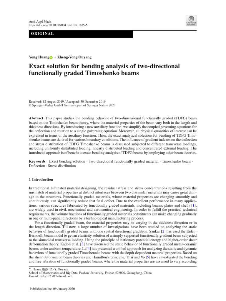 Bending Analysis of TDFG Timoshenko Beams | PDF | Bending | Beam ...