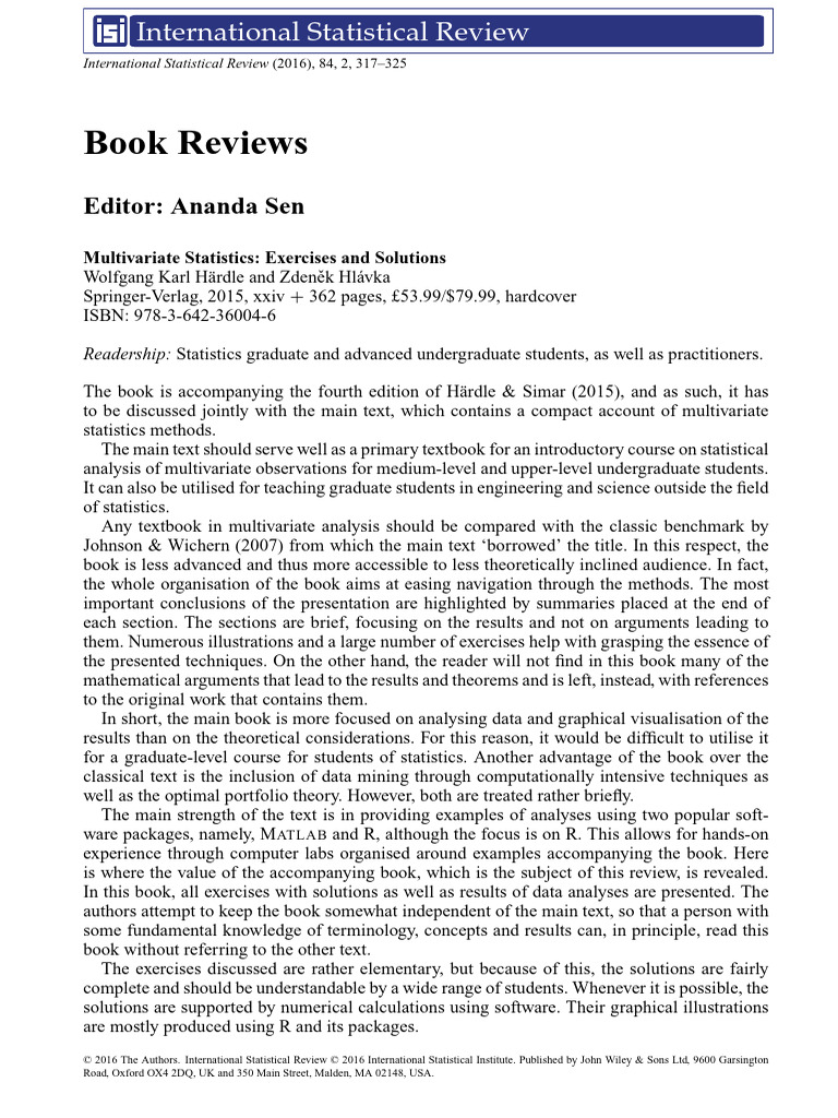 Multivariate Statistics Exercises Review | PDF | Statistics ...