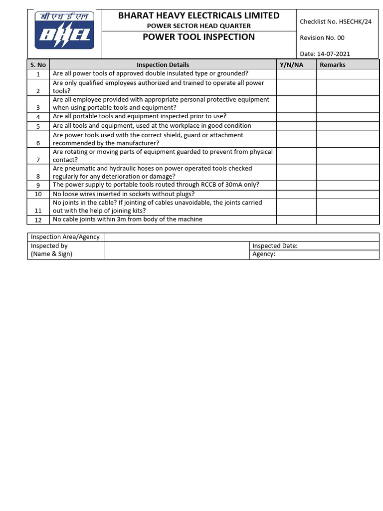 24power Tool Inspection | PDF