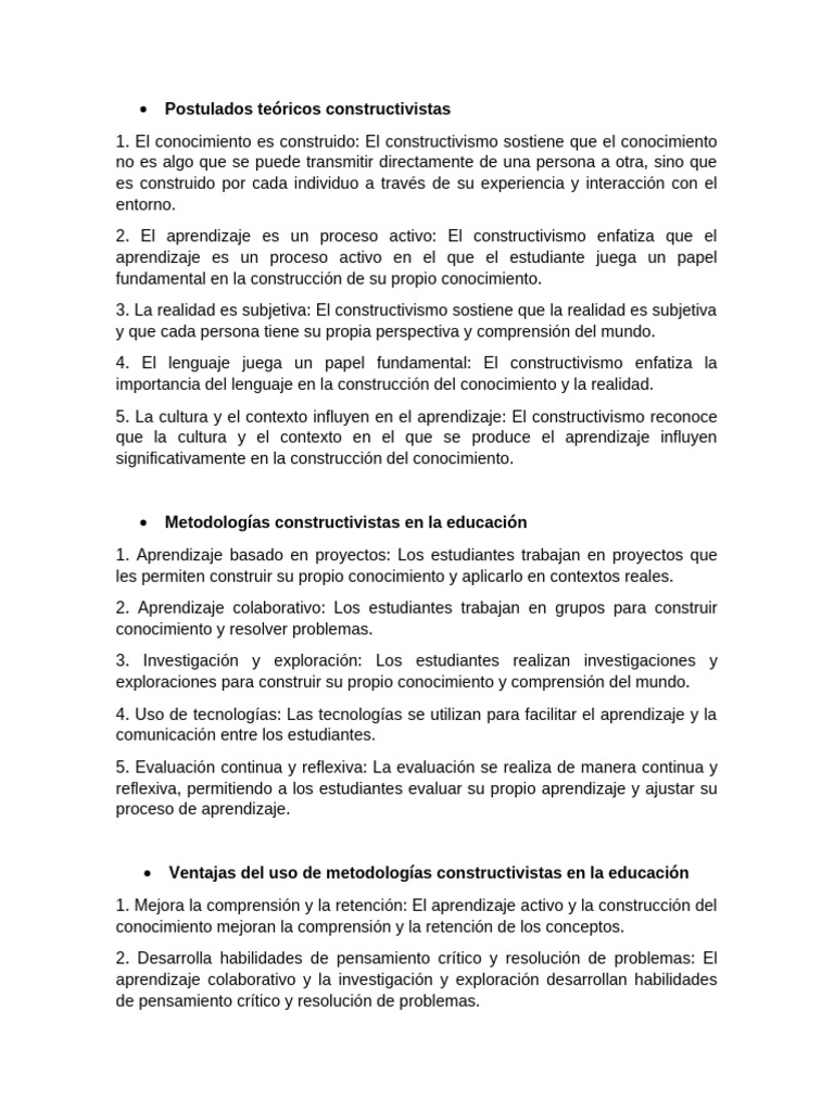 Metodologías Constructivistas en Educación | PDF | Constructivismo ...