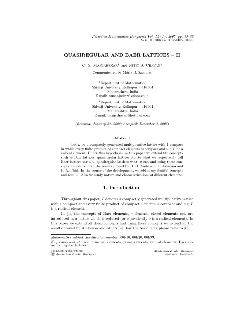 Quasiregular and Baer Lattices – II | PDF | Theorem | Compact Space