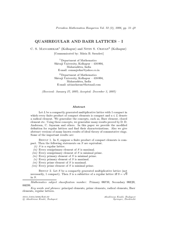 Quasiregular and Baer Lattices Explained | PDF | Theorem | Boolean Algebra