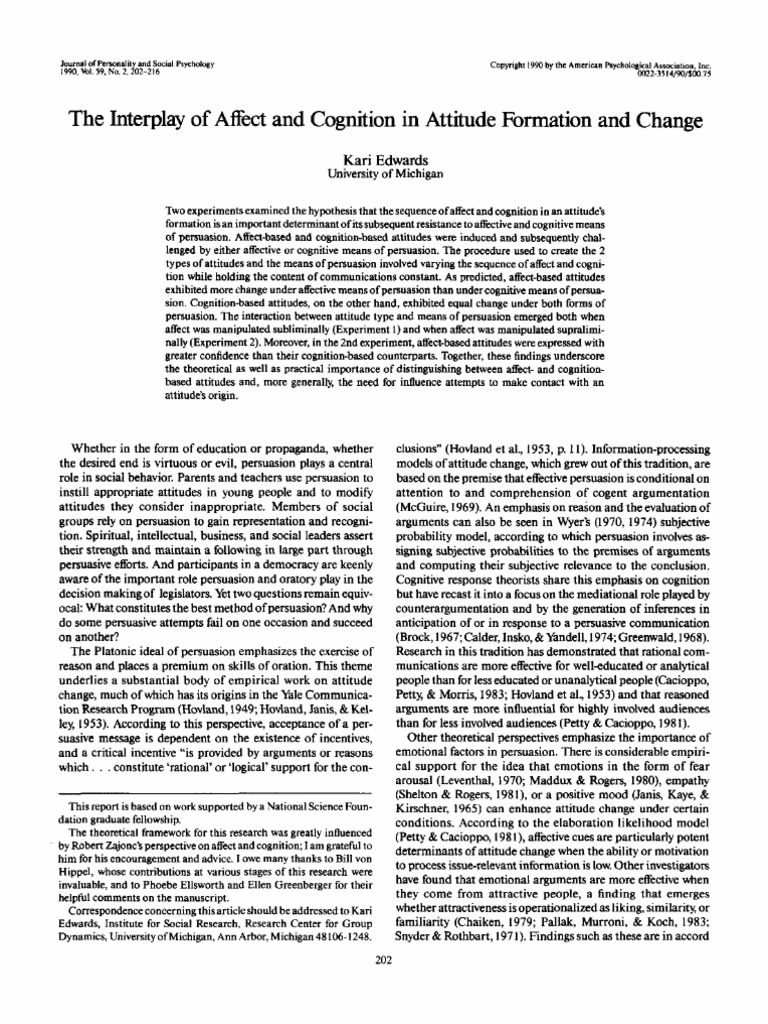 Affect and Cognition in Attitude Change | PDF | Attitude (Psychology ...