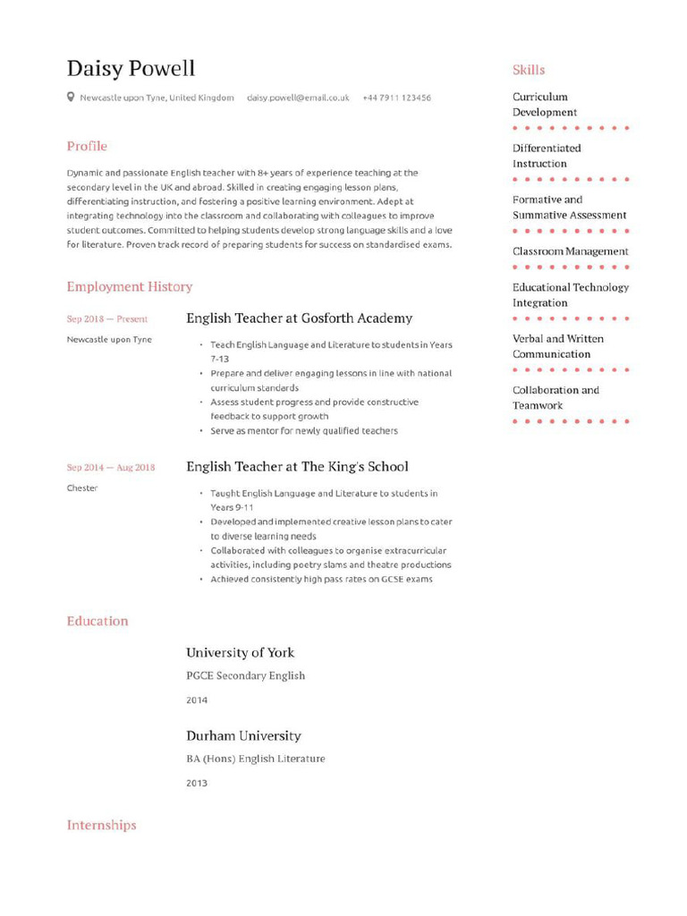 English Teacher CV Examples | PDF