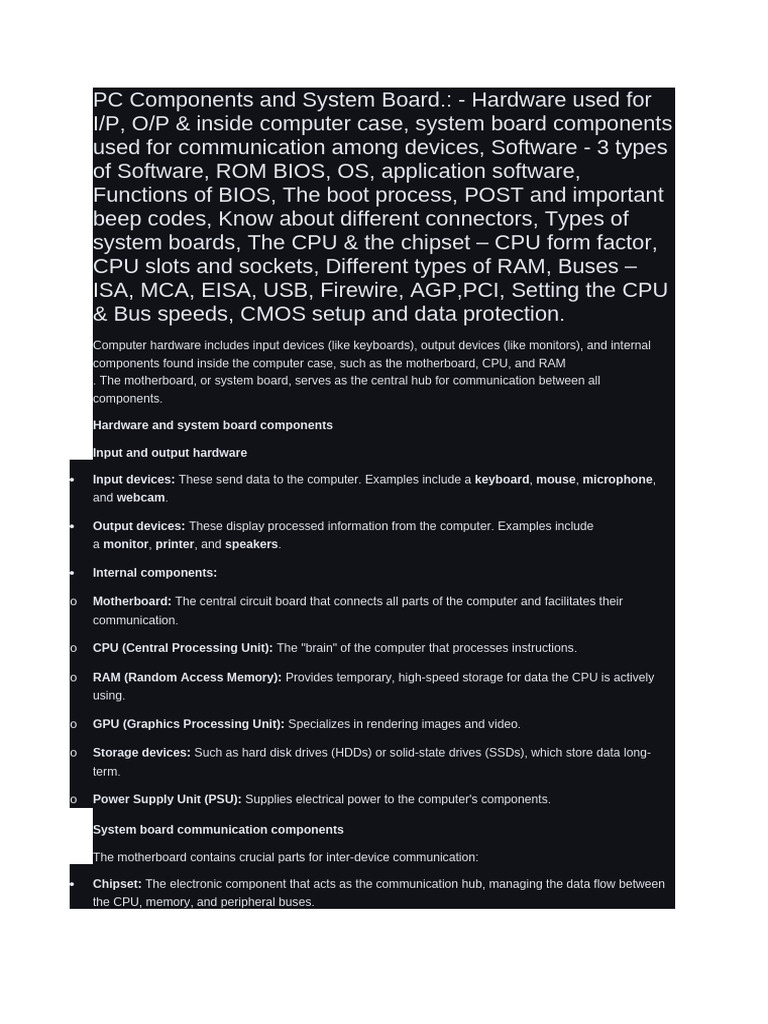 Understanding PC Components and Motherboards | PDF | Bios | Booting